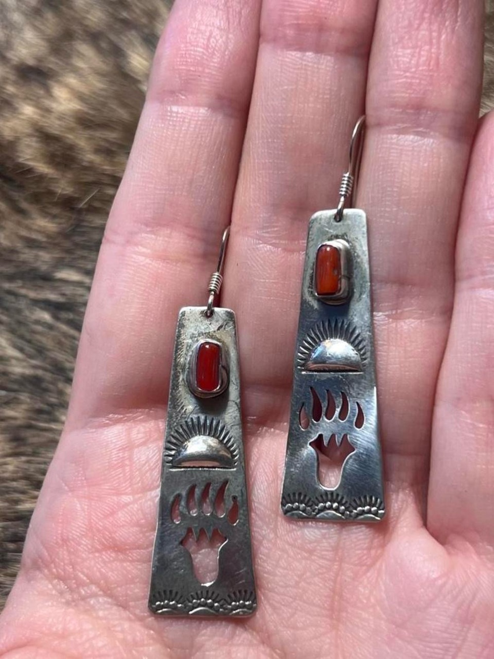 Sterling silver Jeff James Jr Native American Navajo coral earrings